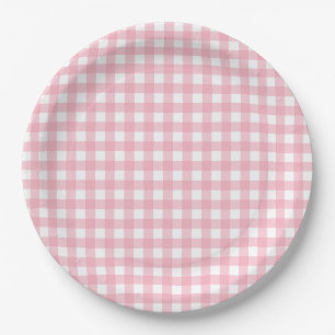Pink & White Checkerboard Pattern Paper Plates