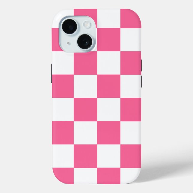 Pink White Checkered Check iPhone Case (Back)