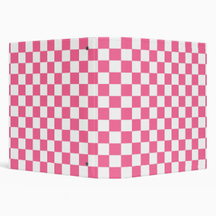 Pink White Checkered Check Pattern 3 Ring Binder