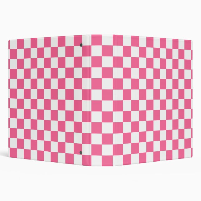 Pink White Checkered Check Pattern 3 Ring Binder (Background)