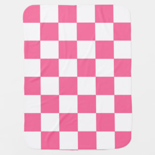 Pink White Checkered Check Pattern Baby Blanket