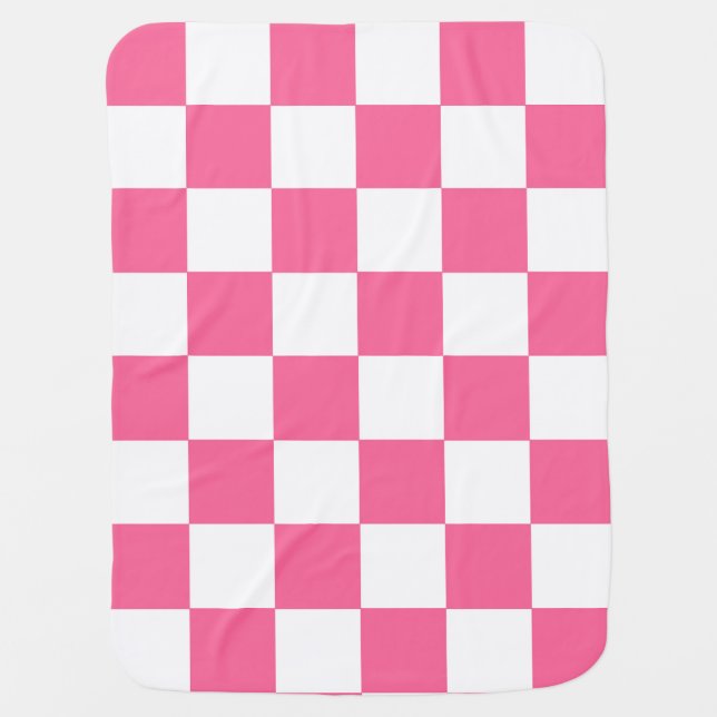 Pink White Checkered Check Pattern Baby Blanket (Front)