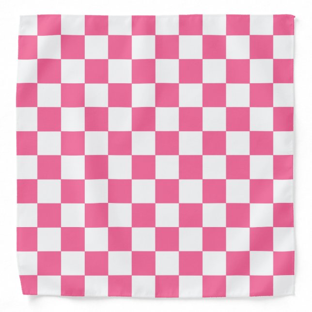 Pink White Checkered Check Pattern Bandana (Front)