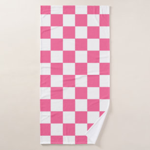 Pink White Checkered Check Pattern Bath Towel