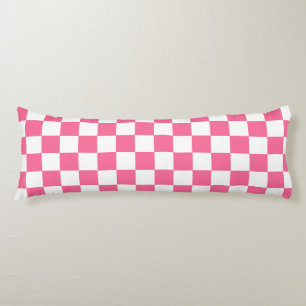 Pink White Checkered Check Pattern Body Pillow