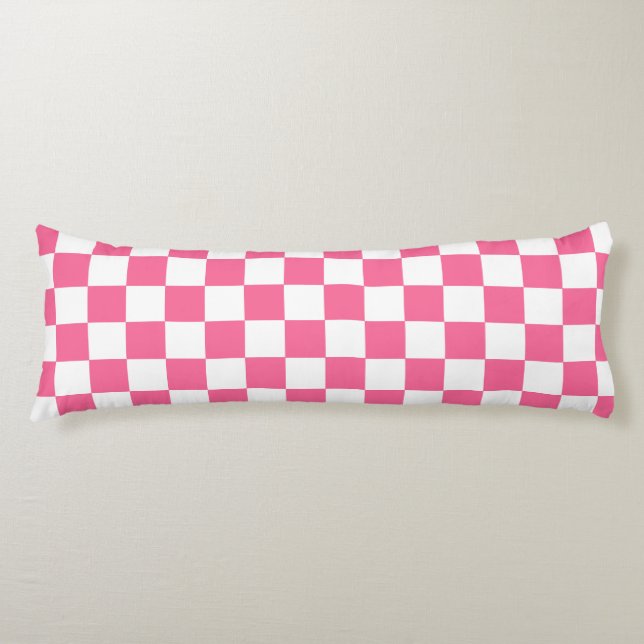Pink White Checkered Check Pattern Body Pillow (Front)