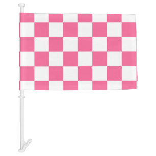 Pink White Checkered Check Pattern Car Flag
