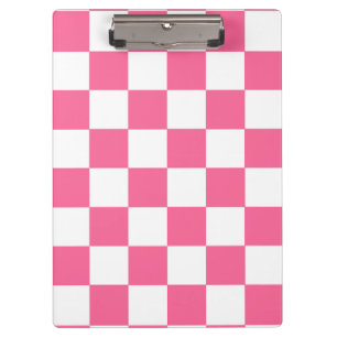 Pink White Checkered Check Pattern Clipboard