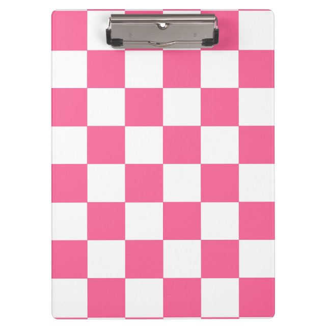 Pink White Checkered Check Pattern Clipboard (Front)