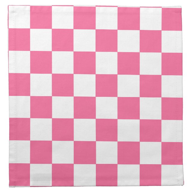 Pink White Checkered Check Pattern Cloth Napkin (Front)