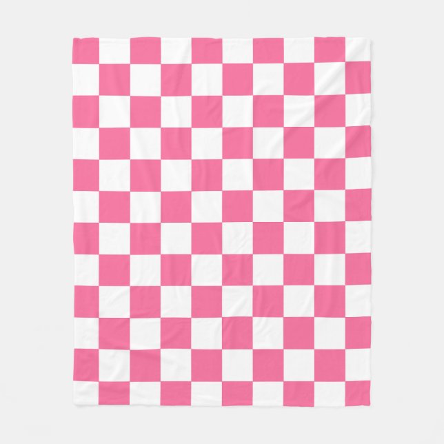 Pink White Checkered Check Pattern Fleece Blanket (Front)