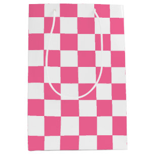Pink White Checkered Check Pattern Medium Gift Bag