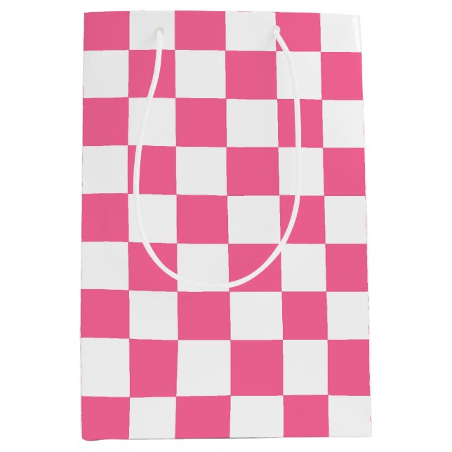 Pink White Checkered Check Pattern Medium Gift Bag (Front)