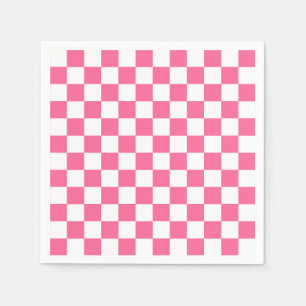 Pink White Checkered Check Pattern Napkins