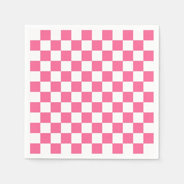 Pink White Checkered Check Pattern Napkins (Front)