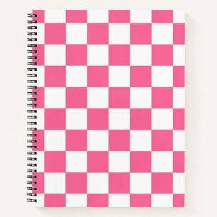 Pink White Checkered Check Pattern Notebook