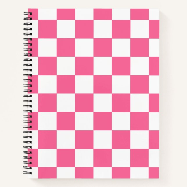 Pink White Checkered Check Pattern Notebook (Front)