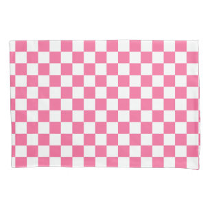 Pink White Checkered Check Pattern Pillow Case