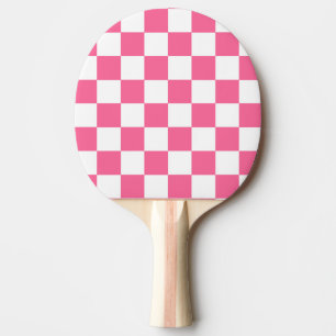 Pink White Checkered Check Pattern Ping Pong Paddle