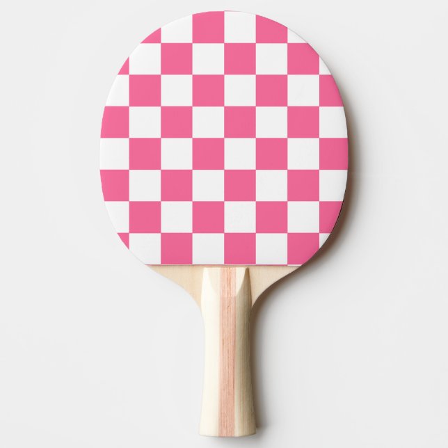 Pink White Checkered Check Pattern Ping Pong Paddle (Front)