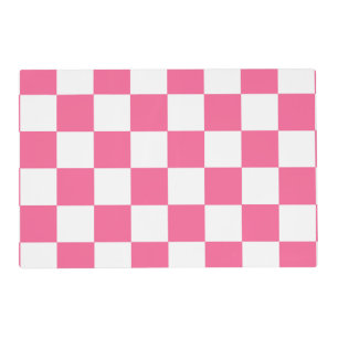 Pink White Checkered Check Pattern Placemat