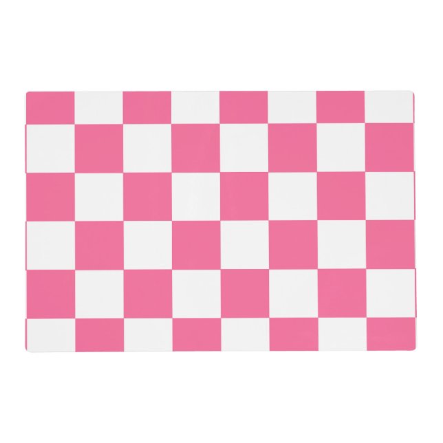 Pink White Checkered Check Pattern Placemat (Front)