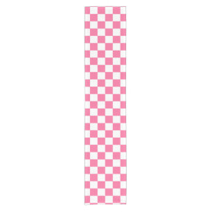 Pink White Checkered Check Pattern Short Table Runner