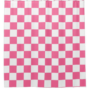 Pink White Checkered Check Pattern Shower Curtain