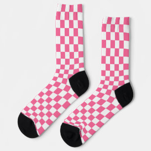 Pink White Checkered Check Pattern Socks