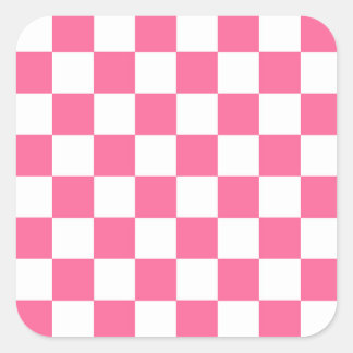 Pink White Checkered Check Pattern Square Sticker