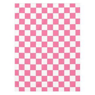 Pink White Checkered Check Pattern Tablecloth