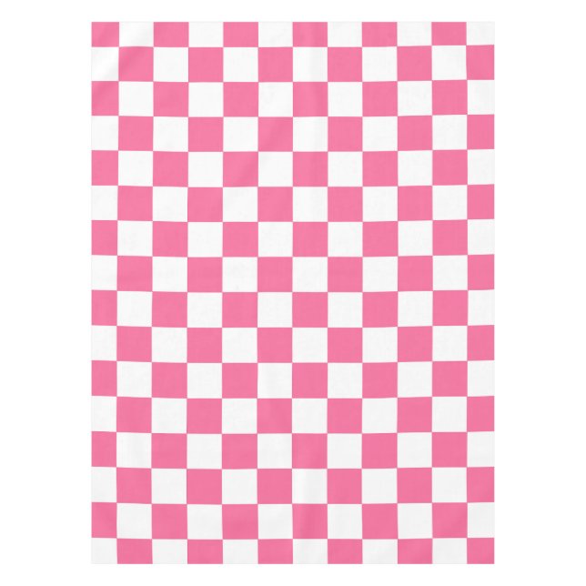 Pink White Checkered Check Pattern Tablecloth (Front)