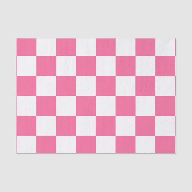 Pink White Checkered Check Pattern Tissue Paper (Front)