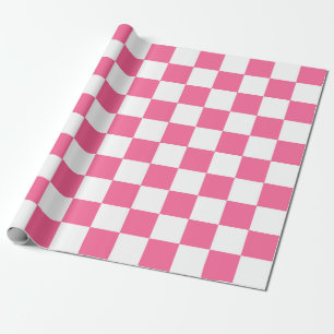 Pink White Checkered Check Pattern Wrapping Paper