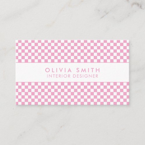 Pink White Checkered Modern Business Card
