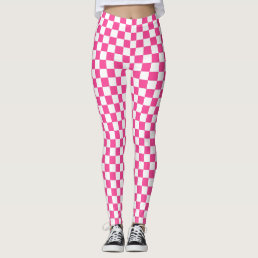 Pink &amp; White Checkered Spandex Leggings
