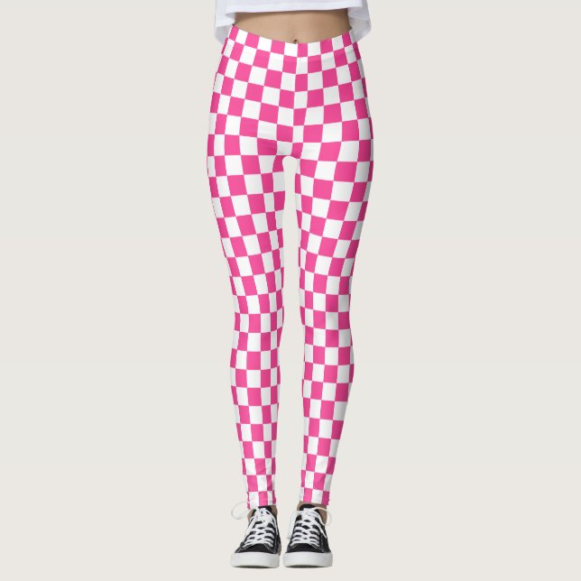 Pink & White Checkered Spandex Leggings (Front)