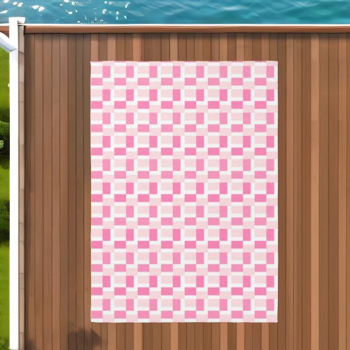 Pink White Checks Outdoor Rug