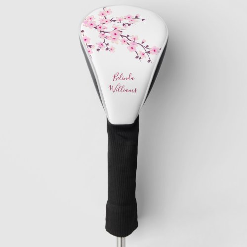 Pink White Cherry Blossom Monogram Golf Head Cover