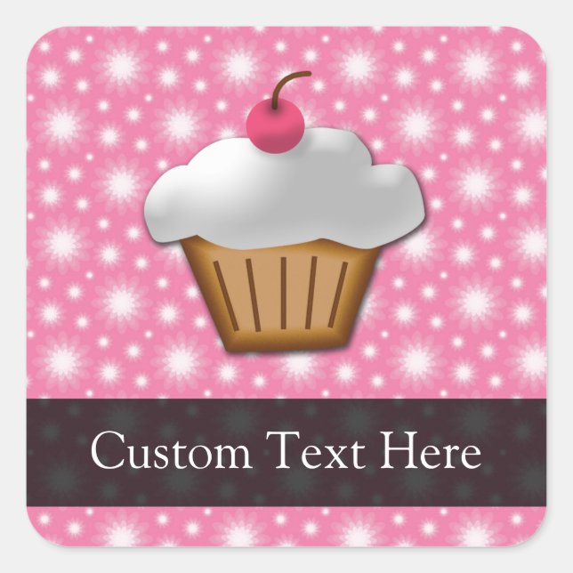 Pink/White Cherry Cupcake Square Sticker (Front)