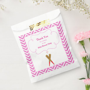 Pink & White Chevron Baby Shower Party Favor Bag