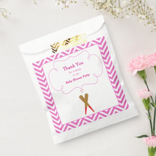 Pink  White Chevron Baby Shower Party Favor Bag