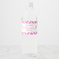 Pink & White Chevron Baseball Baby Water Bottle Label