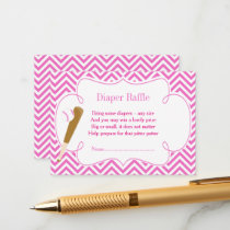 Pink & White Chevron Baseball Diaper Raffle Enclosure Card