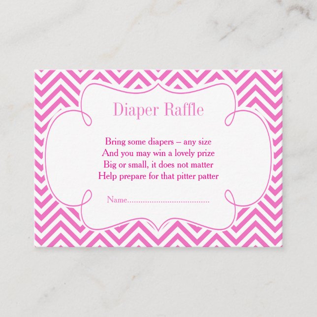 Pink & White Chevron Baseball Diaper Raffle Enclosure Card (Front)