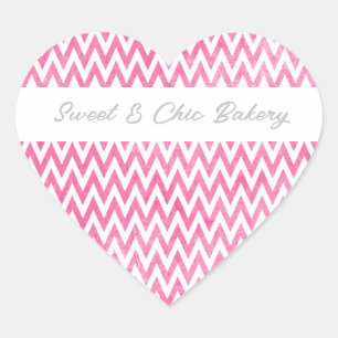 Pink White Chevron Heart Sticker