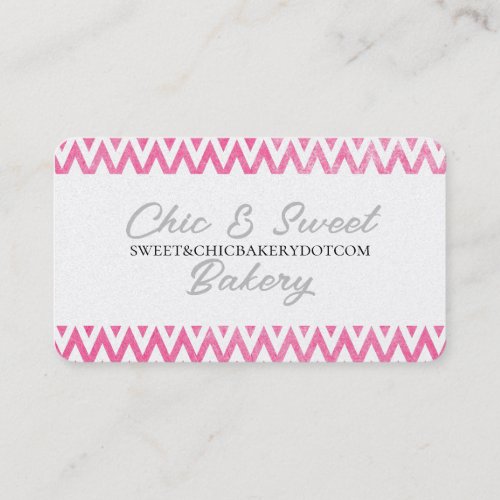 Pink White Chevron Monogram Business Card