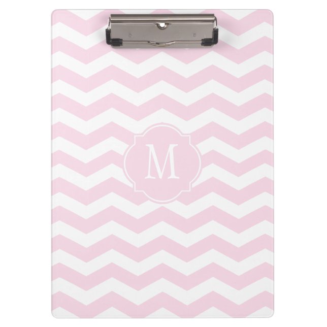 Pink & White Chevron Monogram Clipboard (Front)