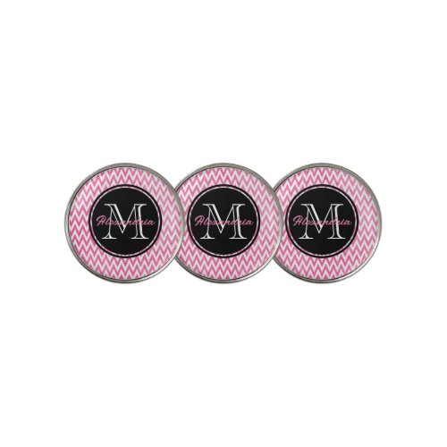 Pink White Chevron Monogram Golf Ball Marker