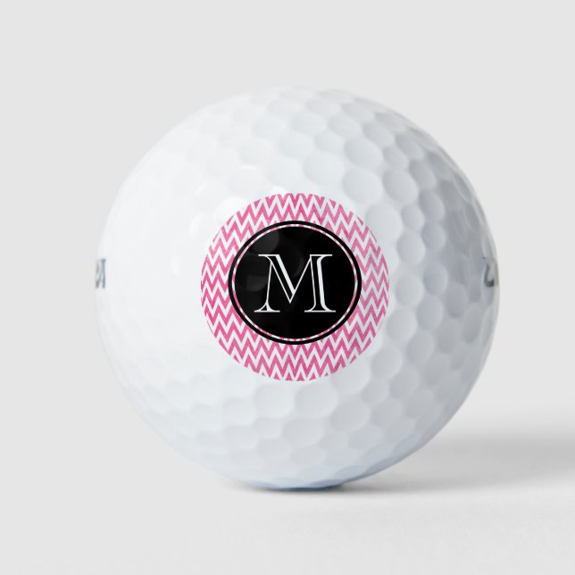 Pink White Chevron Monogram Golf Balls (Front)